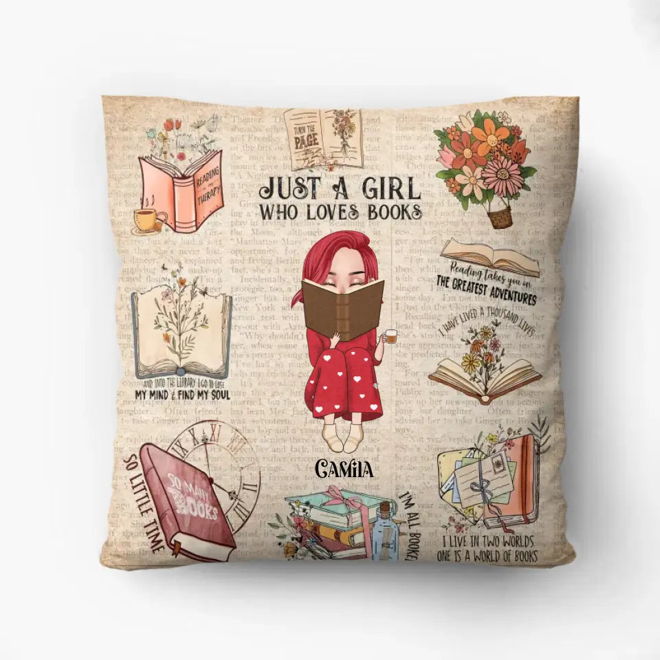 Personalized Reading Girl Quilt/Fleece Throw Blanket/Pillow Cover - Gift Idea For Book Lover - Just A Girl Who Loves Books