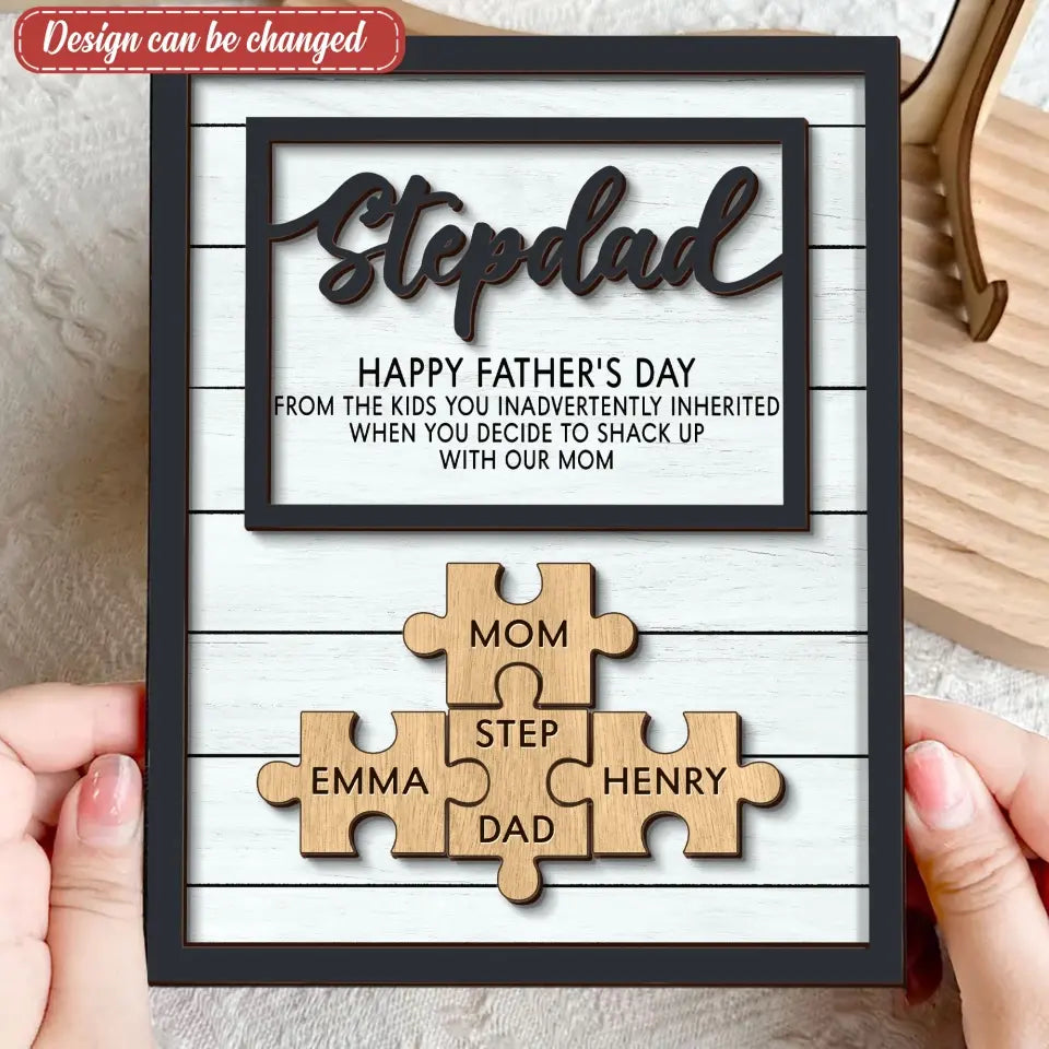 Personalized Stepped Dad 2 Layered Wooden Art - Puzzle Pieces Father's Day/Birthday Gift - StepDad Missing Pieces