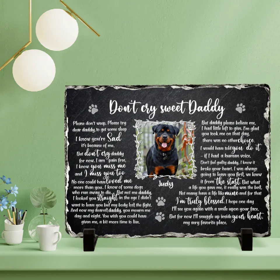 Personalized Memorial Rectangle Lithograph - Memorial Gift Idea For Dog Owner - Upload Photo - Don't Cry Sweet Daddy