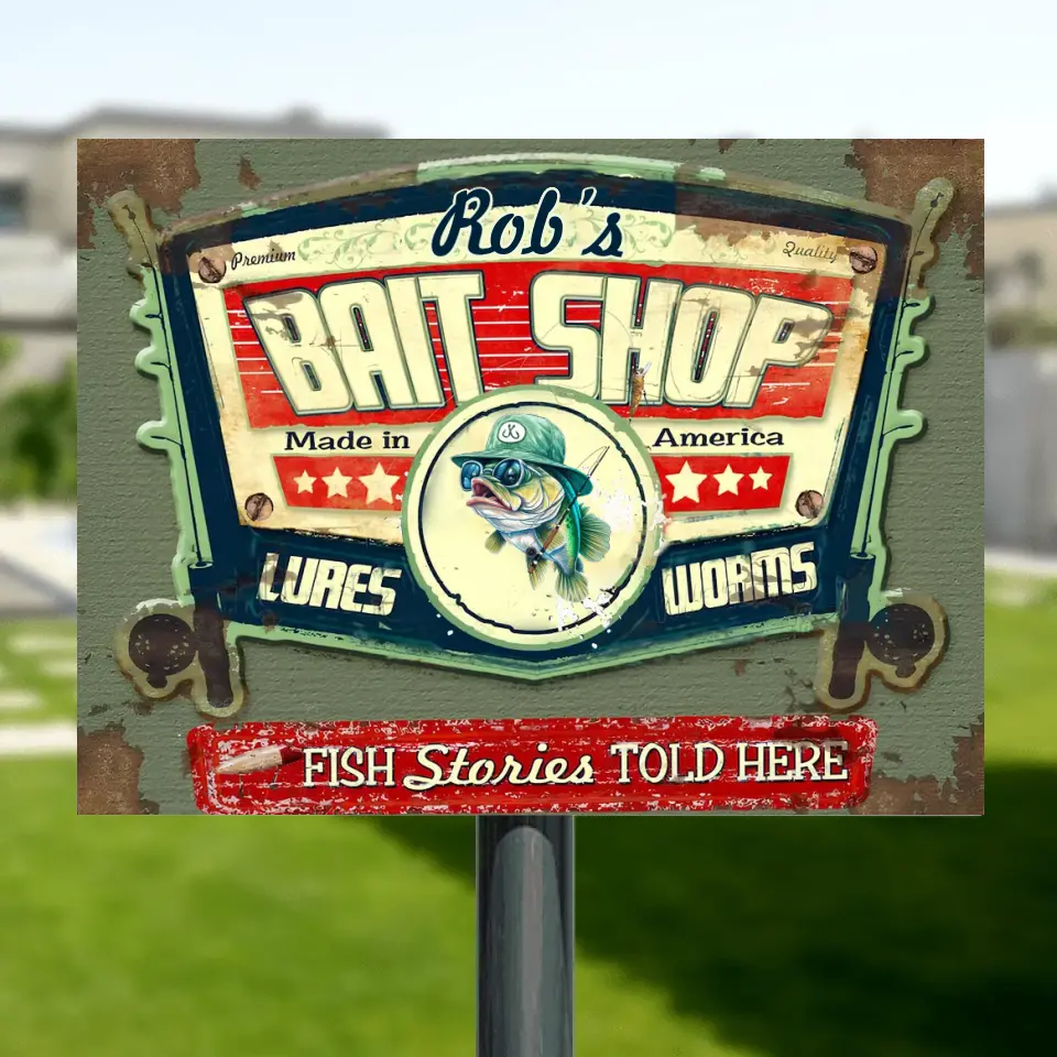 Personalized Bait Shop Fishing Metal Sign - Gift Idea For Fishing Lover/Father's Day - Fish Stories Told Here