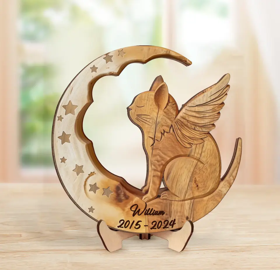 Personalized Cat 2 Layered Wooden Art - Memorial Gift Idea for Cat Owners