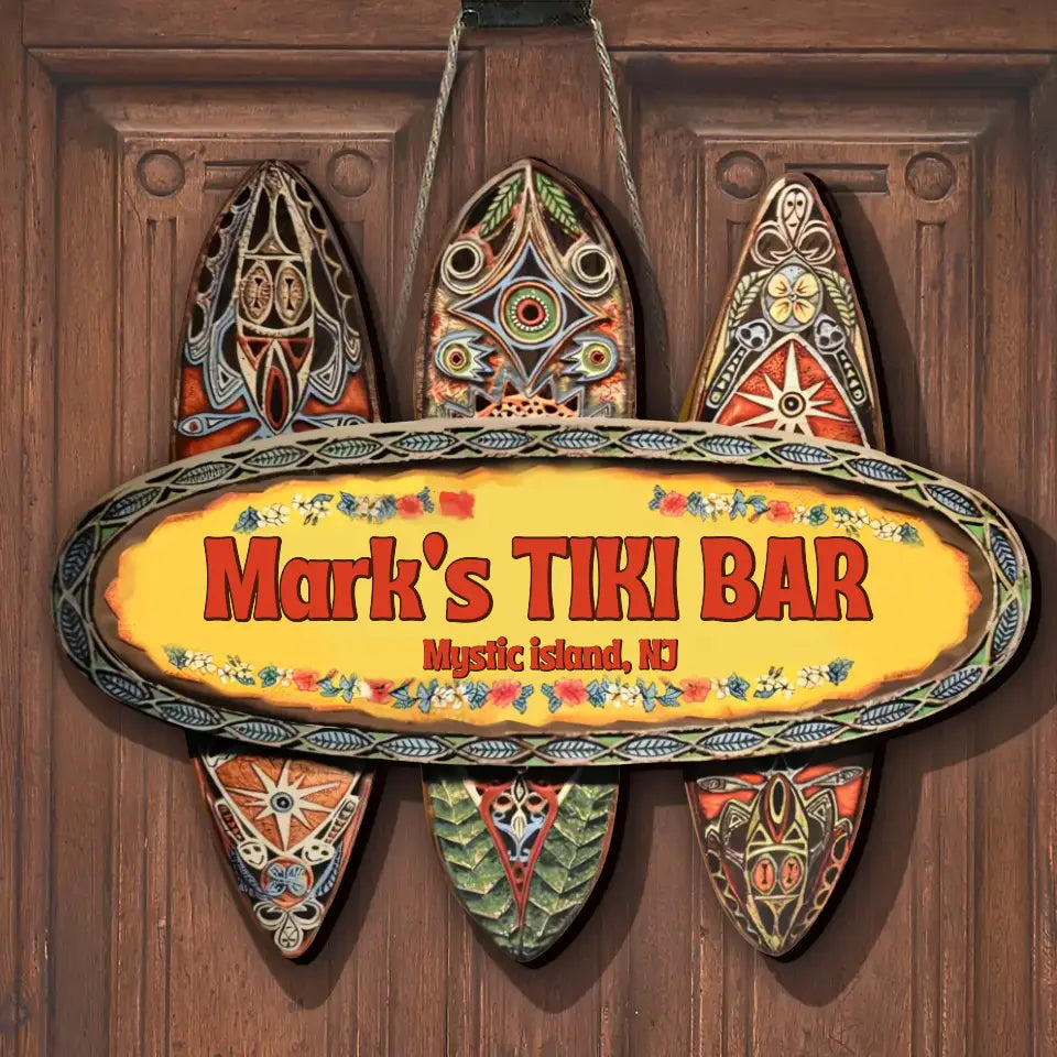 Personalized Tiki Bar Custom Shaped Wooden Sign - Gift Idea for Family - Best for Bars, Backyard, Pools, Patio,Restaurants