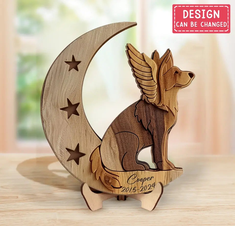 Personalized German Shepherd Sitting On Moon 2 Layered Wooden Art - Gift Idea for Dog Owners