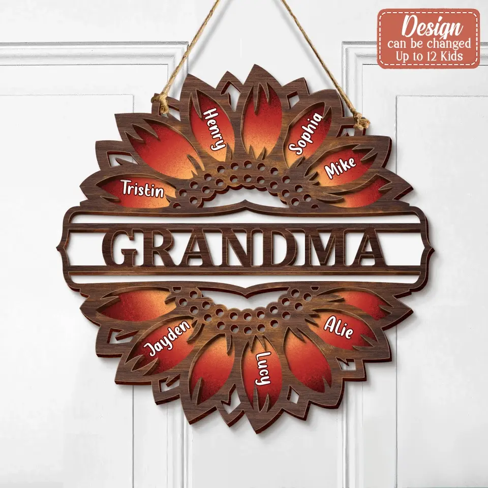 Personalized Sunflower Fall 2 Layered Wooden Art - Up to 12 Kids - Gift Idea For Mom Grandma