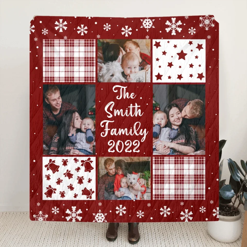 Personalized Family Quilt/Fleece Throw Blanket - Christmas Gift Idea For Couple - Upload Photo
