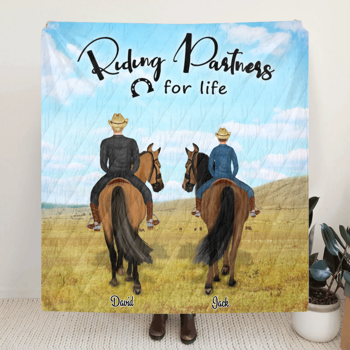 Personalized Riding Horse Blanket - Best Gift For Father's Day - Father Up to 2 Kids - Riding Partners For Life