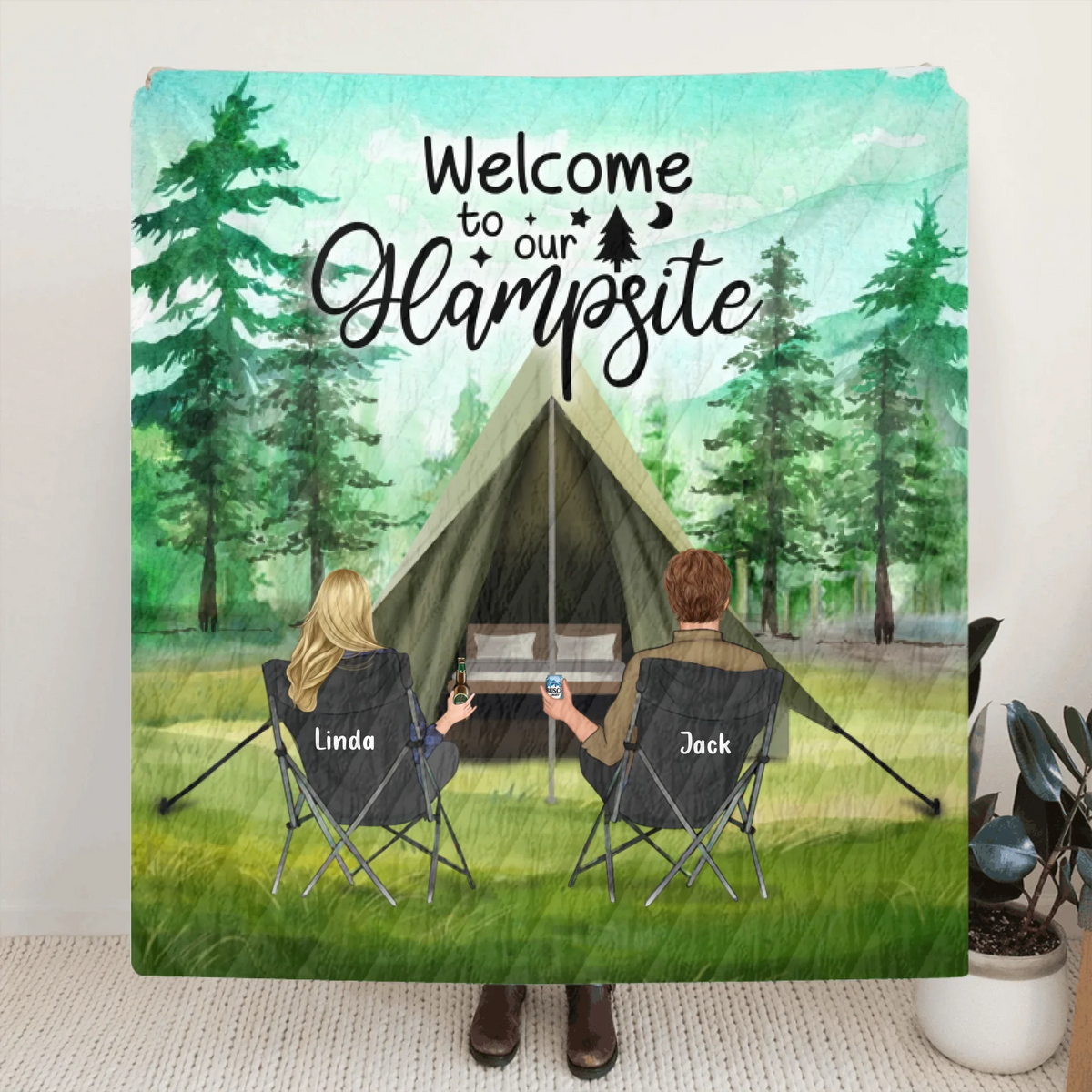 Personalized Glamping Quilt Blanket - Couple/Parents With Up to 3 Kids & 3 Dogs - Gift Idea For Couple/Family - Welcome To Our Glampsite - KY0NLL