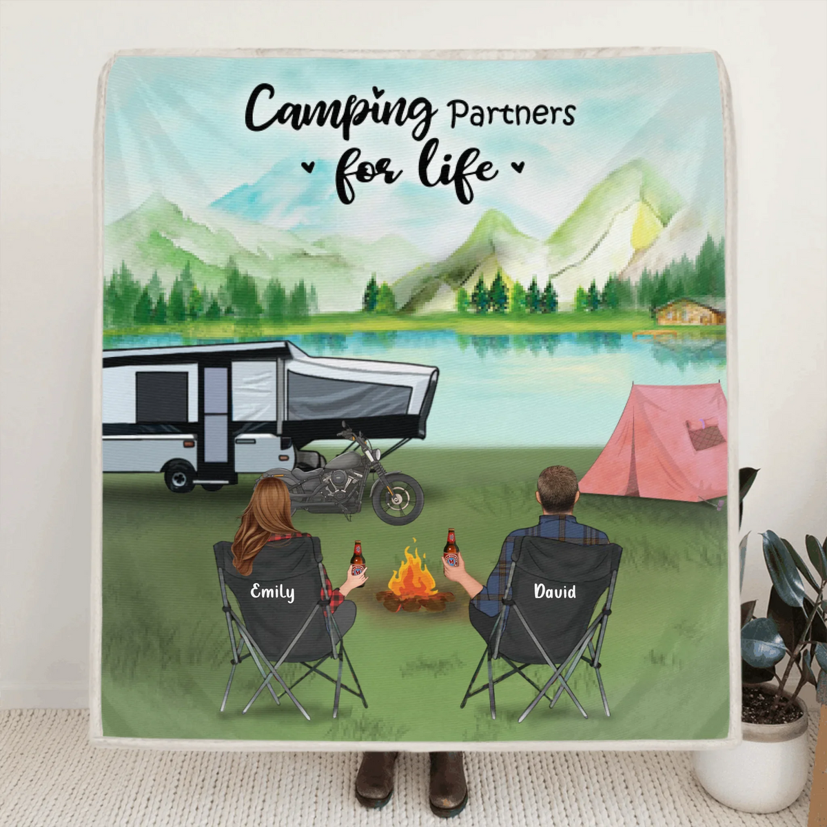 Personalized Camping Blanket , Camping Lovers - Couple With Up to 5 Pets Camping Blanket - Gift Idea For Couple - Camping Partners For Life - 3KFOG2