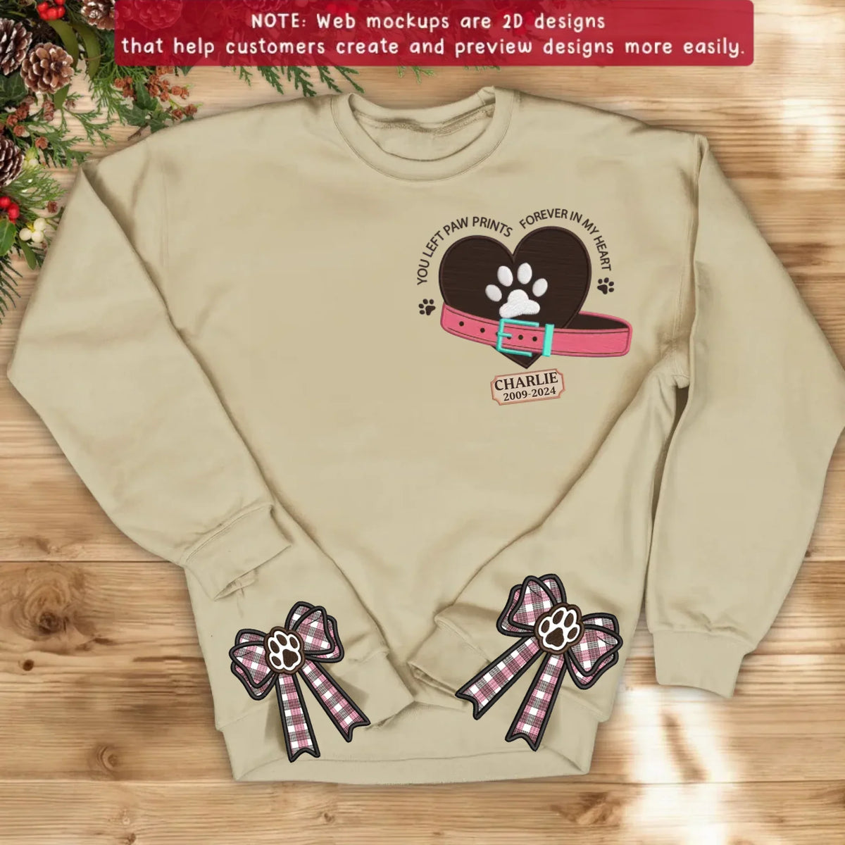 Personalized Dog Memorial Side Bow Split Embroidered Sweatshirt - Memorial Gift Idea For Dog Owners