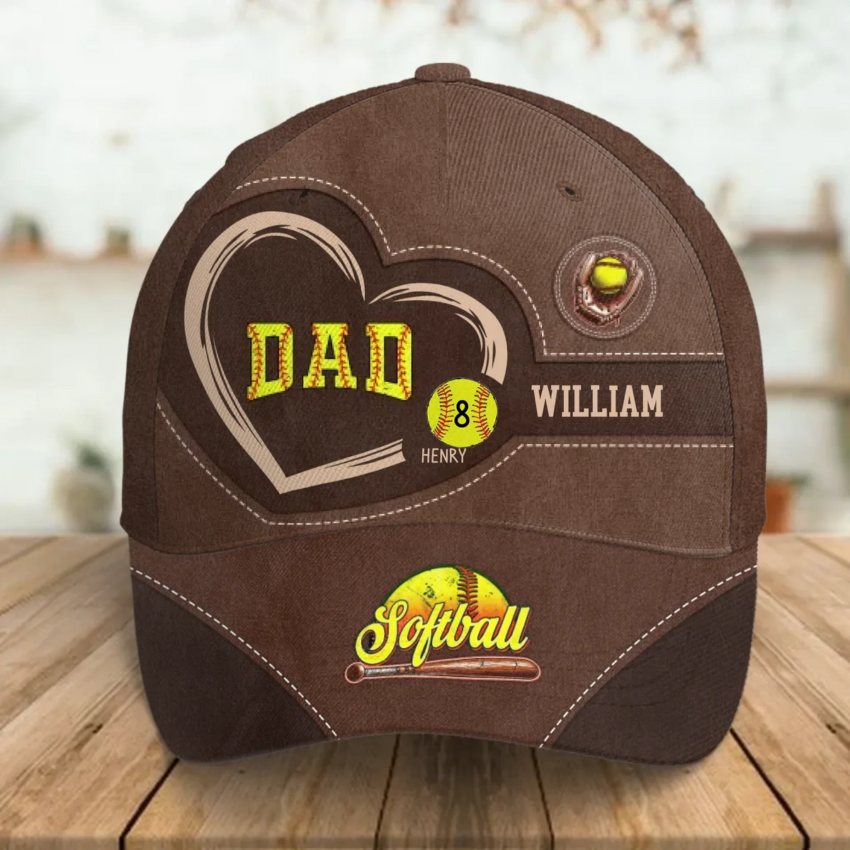Personalized Softball Dad Custom Kid Names Classic Cap - Father's Day Gift Idea