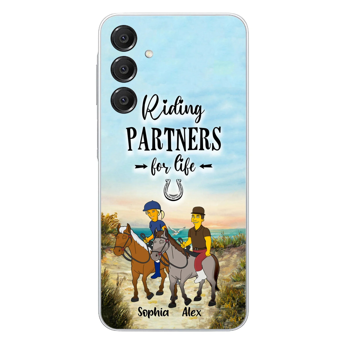 Custom Personalized Horseback Riding Cartoon Portrait From Photo Phone Case - Gift Idea For Couple/ Riding Lover - Case For iPhone And Samsung