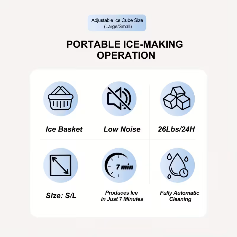Countertop Portable Ice Maker – 26lb/24h, 9 Cubes/6min, Black