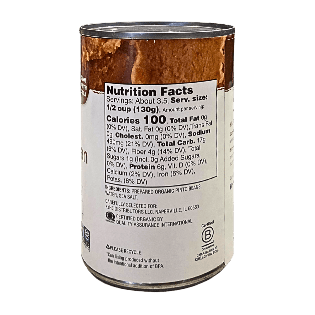 Refried Beans, Fat Free, Organic, Cadia