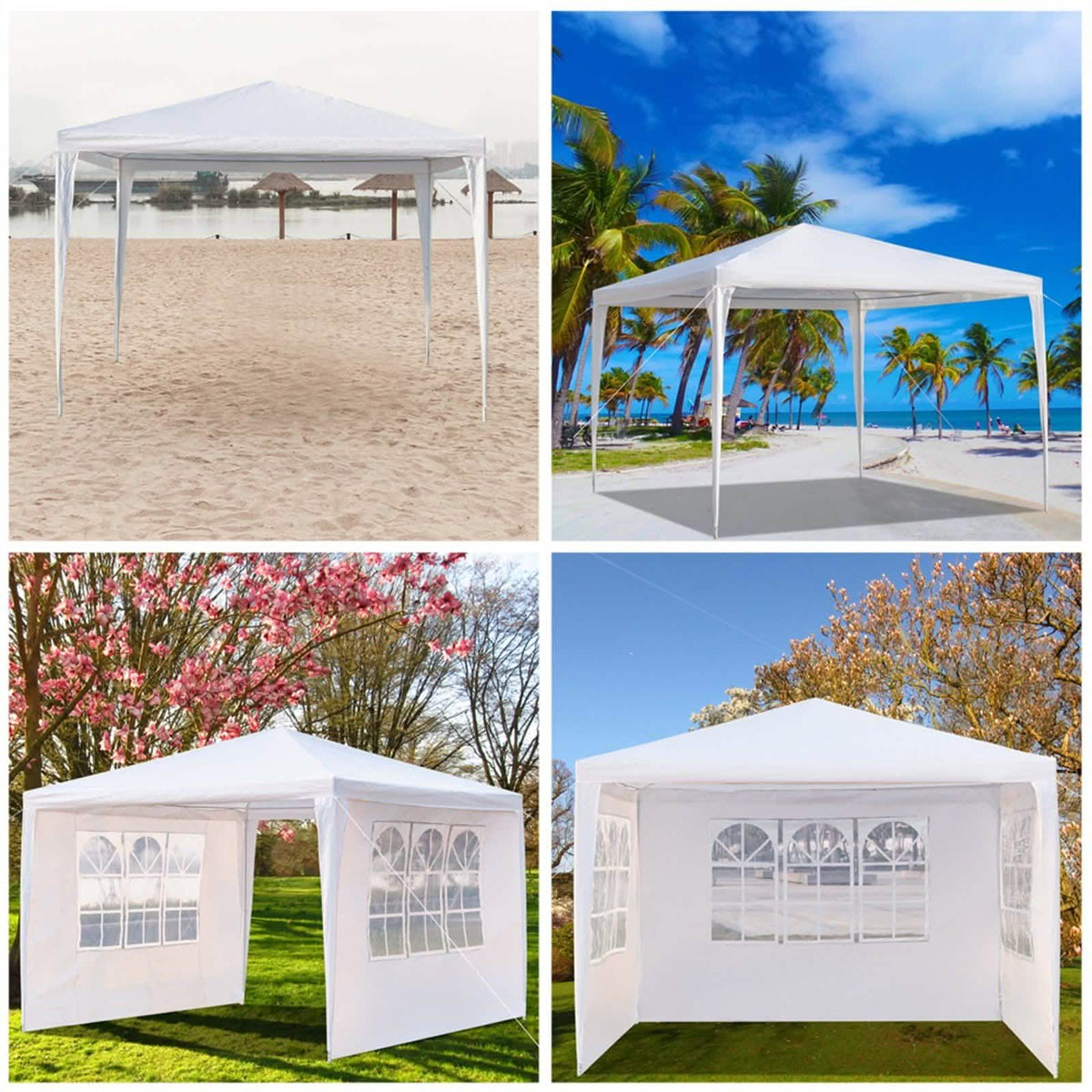 SUPERHOMUSE 3 x 3m Three Sides Waterproof Tent with Spiral Tubes White