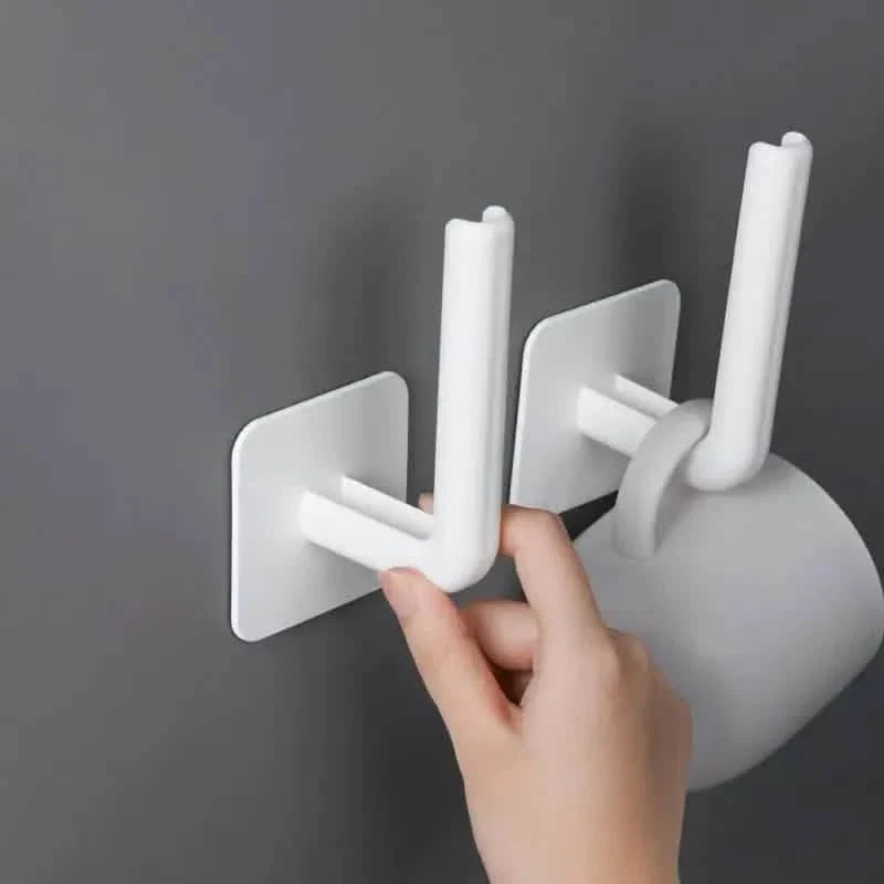 4-Pack: Adhesive Toilet Paper Holder, Wall Mount, White & Black