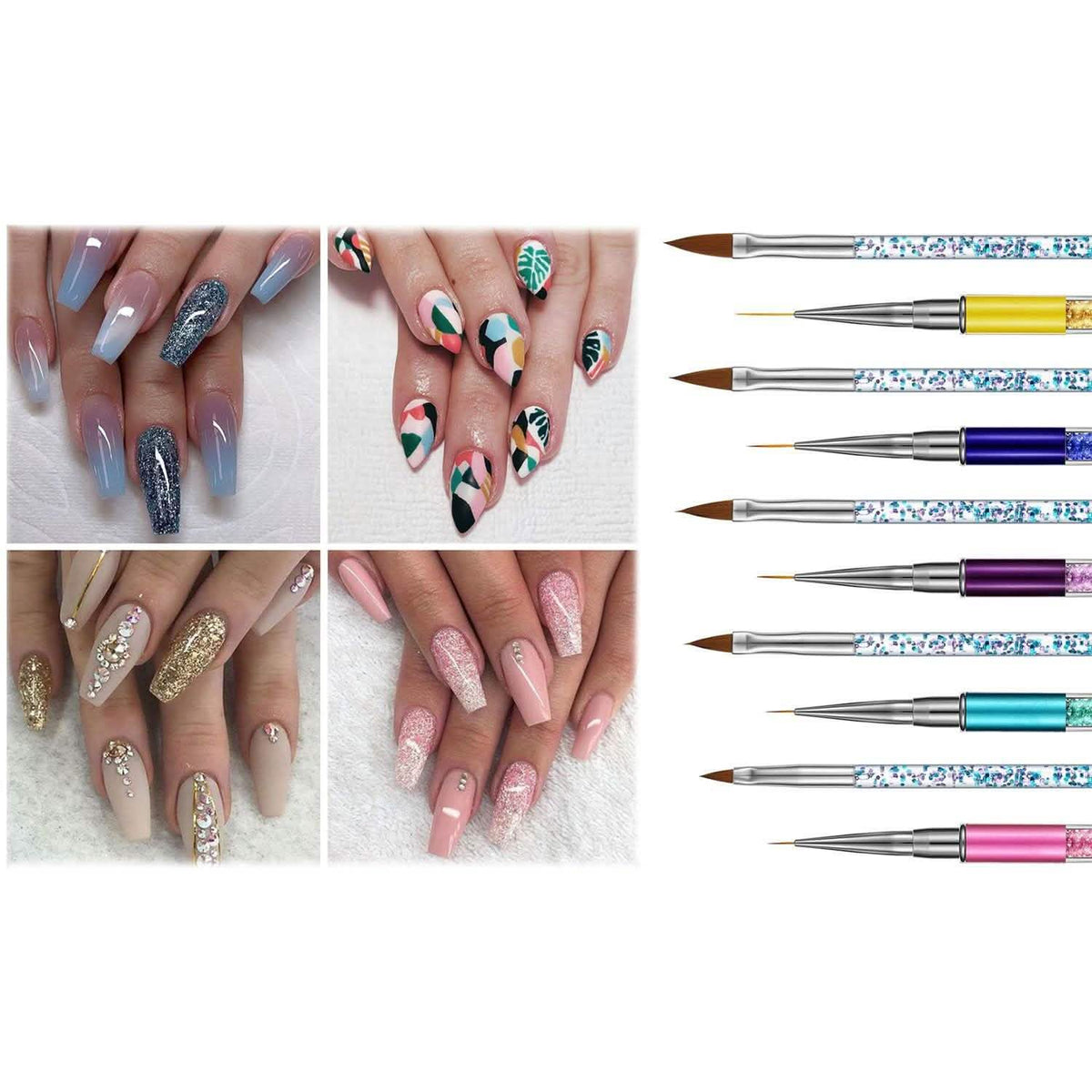 10-Pack: Premium Silicone 3D Nail Art Liner and Brushes Set