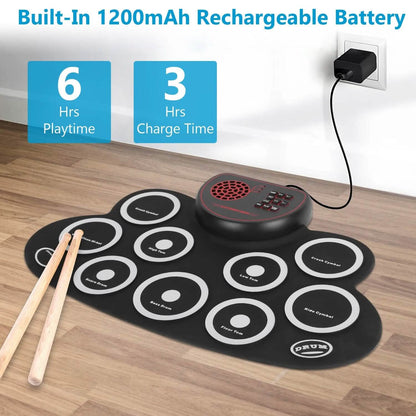 10 Pads Electric Drum Set Foldable