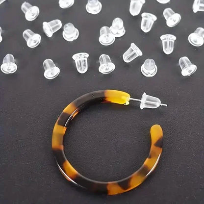 100-Pieces: Transparent Plastic Ear Clog Ear Stud Earring Pin Backs Ear Plug