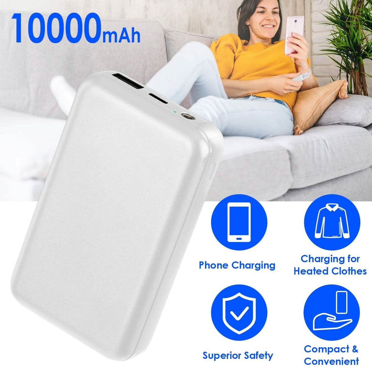 10000mAh Portable Charger Battery Pack for Heated Blanket Vest Jacket