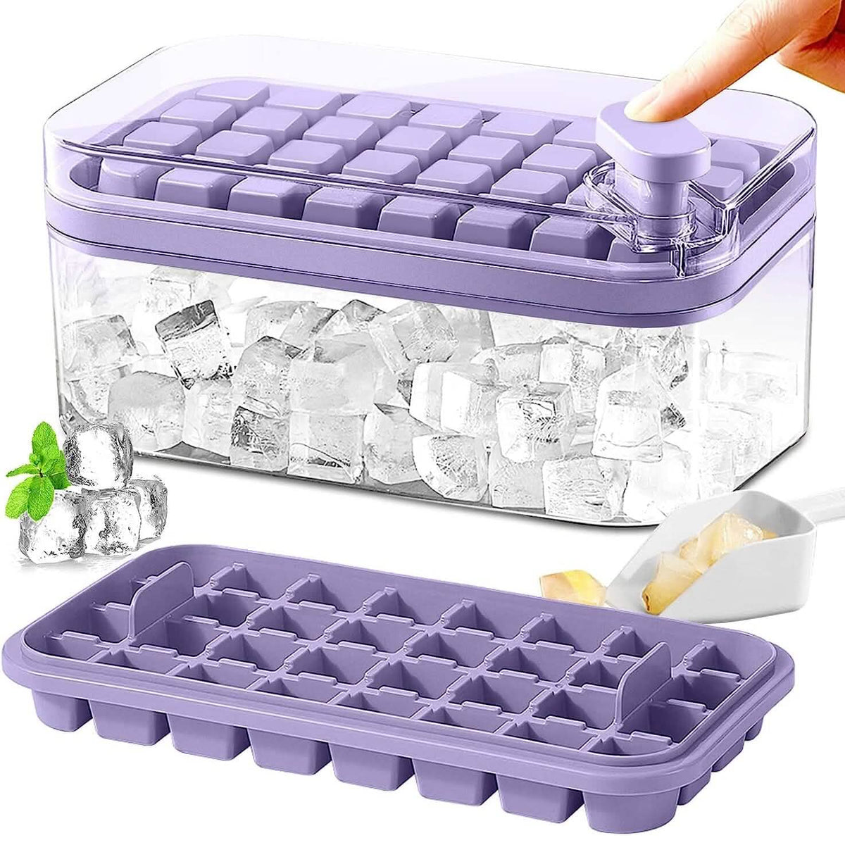 101oz. Ice Cube Tray Set - 64 Pcs Silicone Ice Cube Tray With Lid & Bin