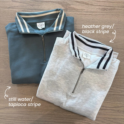 Still Water/Tapioca Stripe Quarter Zip Pullover