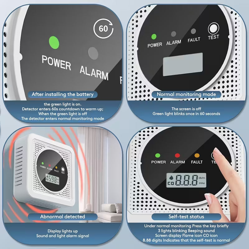 Dual Sensor Smoke & Carbon Monoxide Detector Alarm with LCD Display