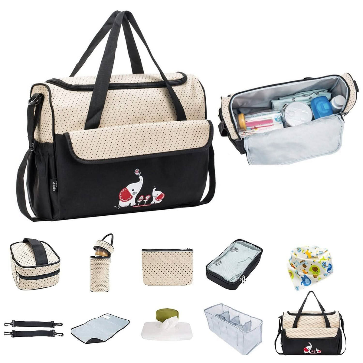 11-Piece Set: Multifunctional Diaper Handbags with Food Bag