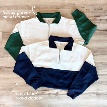 Hunter Green/Cloud Dancer Colorblock Quarter Zip Pullover
