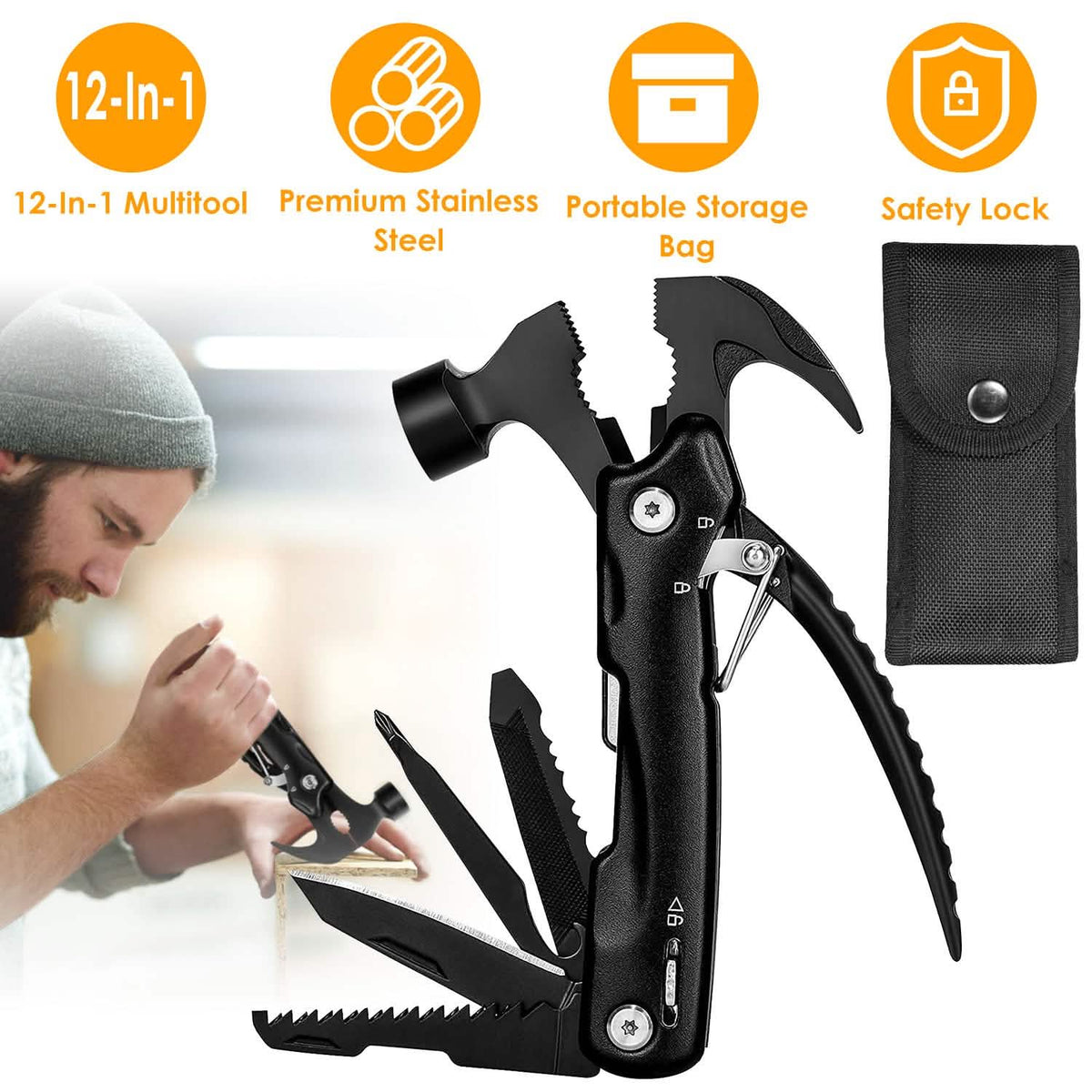 12-in-1 Stainless Steel Portable Hammer Multitool