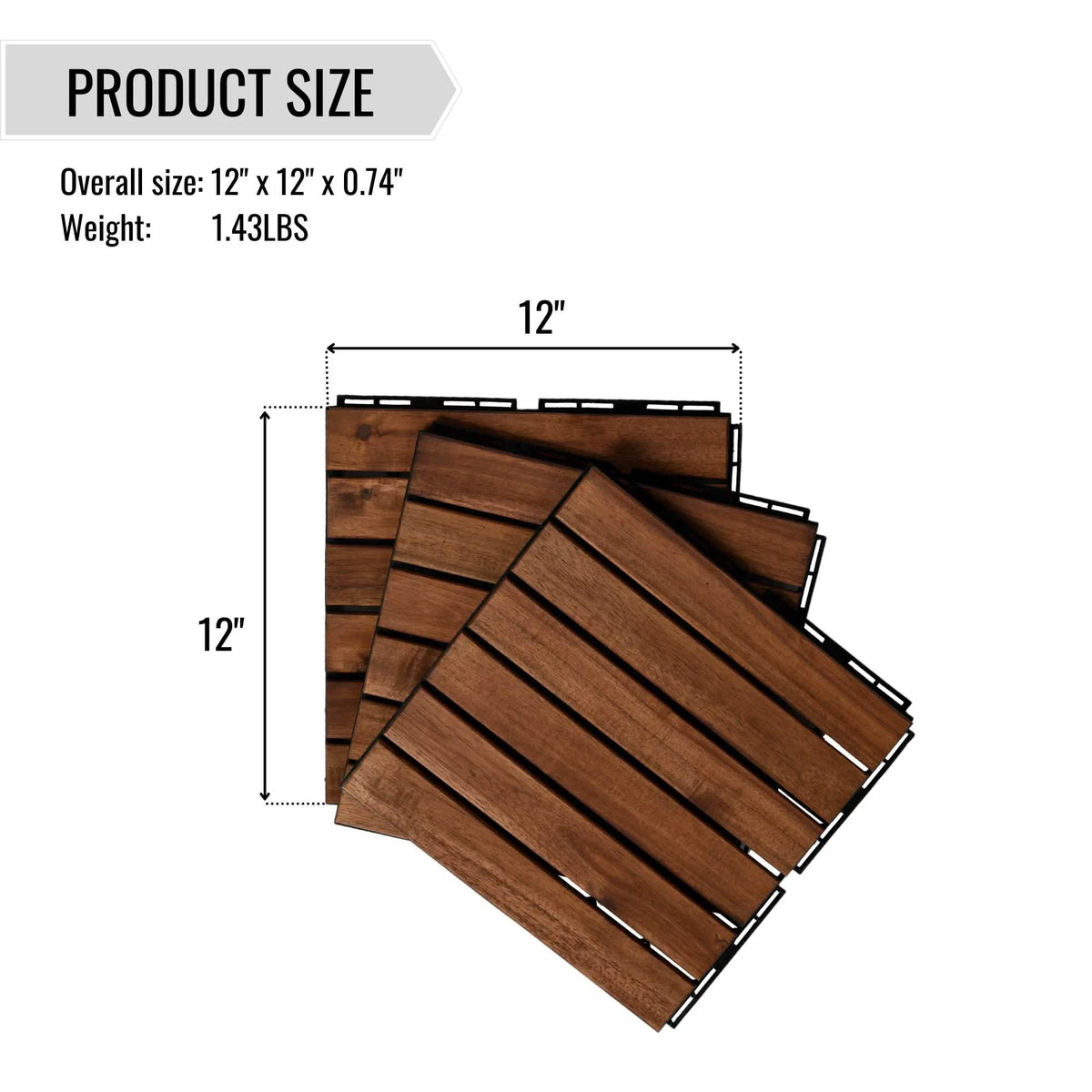 12" x 12" Square Teak Interlocking Deck Tiles