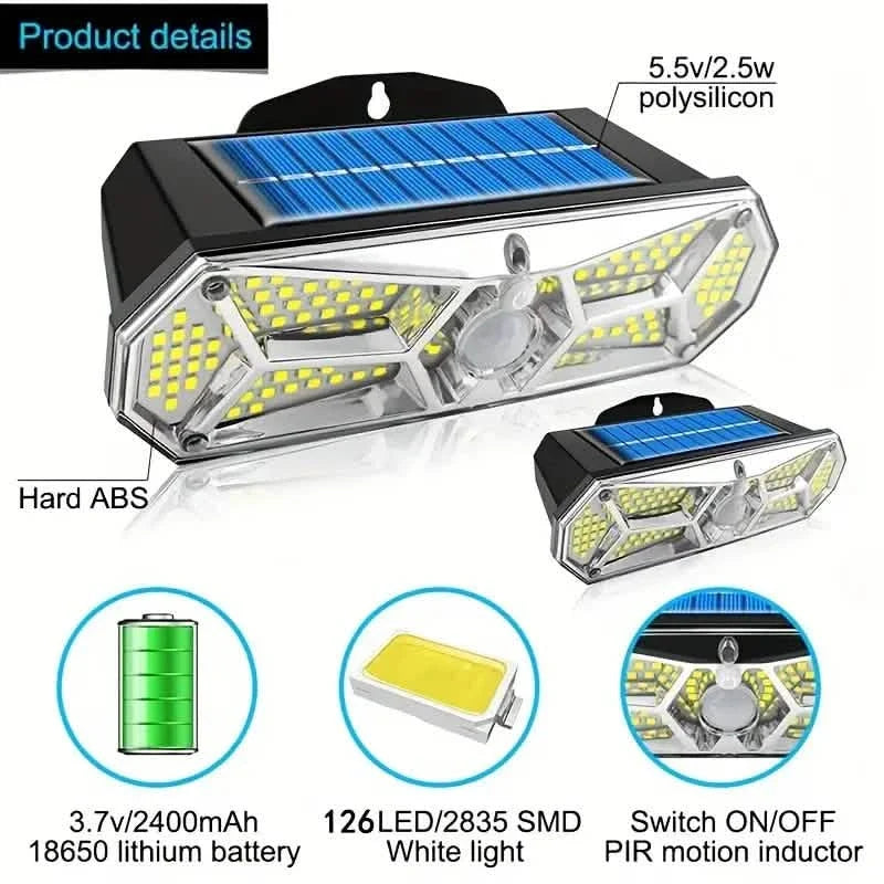 126 LEDs Portable Solar Security Lights, IP65 Waterproof Wireless Exterior Flood Light Detected Light