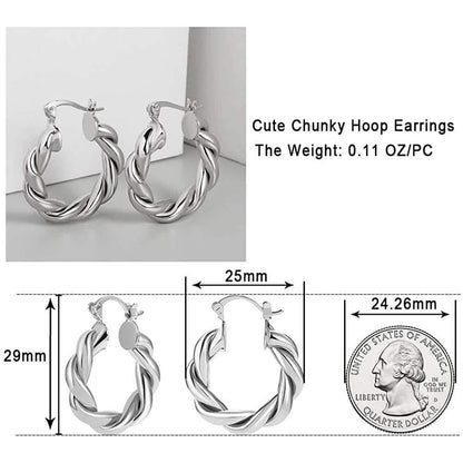 14K Gold Plated Twisted Gold Chunky Hoop Earrings