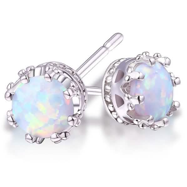 2.00 CTW Genuine Opal Crown Stud Earrings