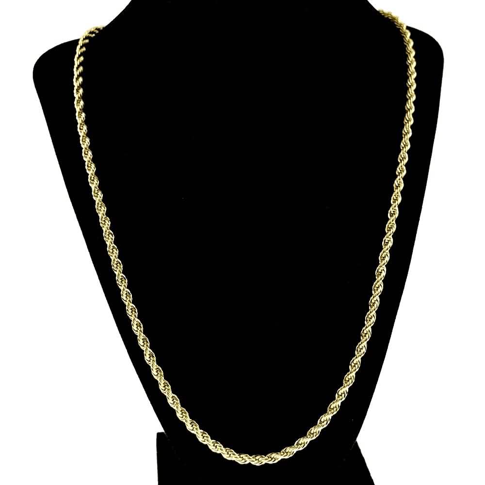 18K 3mm Solid Gold Rope Chain Necklace Men Women