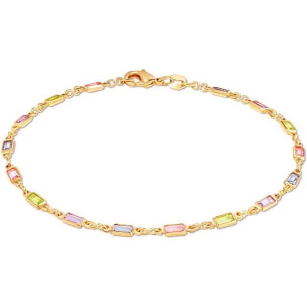 18K Gold Baguette Multi Stone Crystal Bracelet for Women