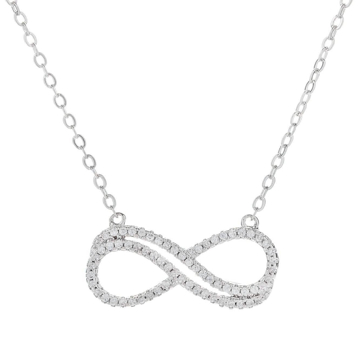 18K White Gold Plated Double Infinity Necklace