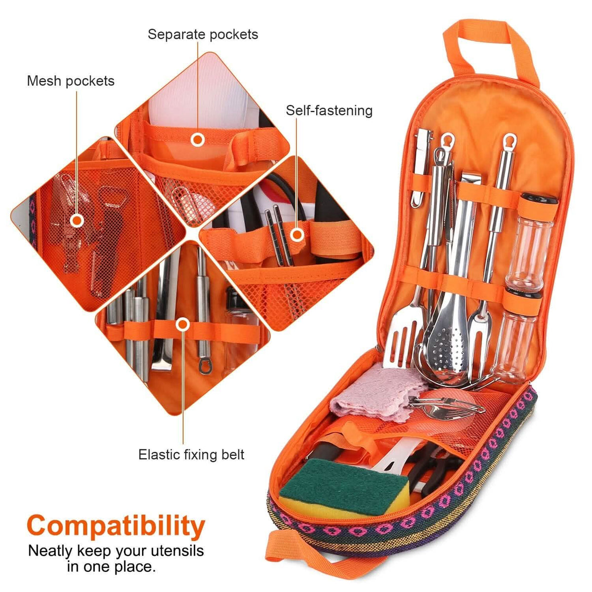 19-Piece: Camping Cooking Utensil Kit Portable Picnic Cookware