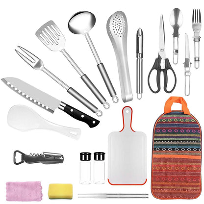 19-Piece: Camping Cooking Utensil Kit Portable Picnic Cookware