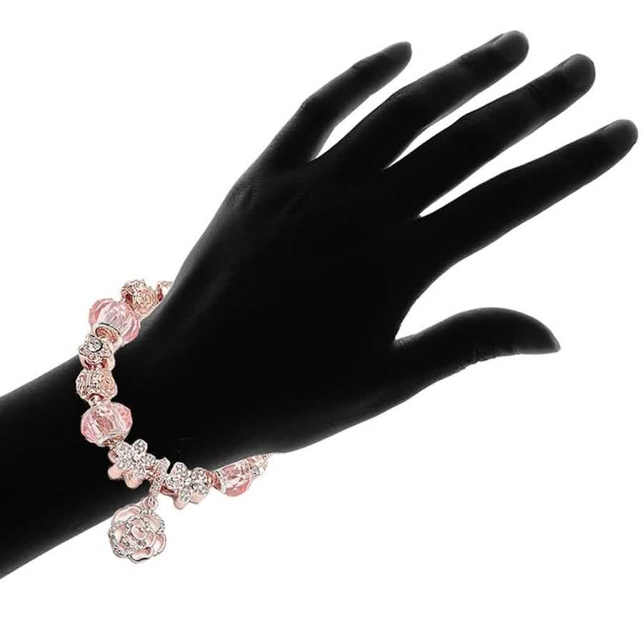 18K Rose Gold Plated Crystal Charm Bracelet Made With Swarovski Elements