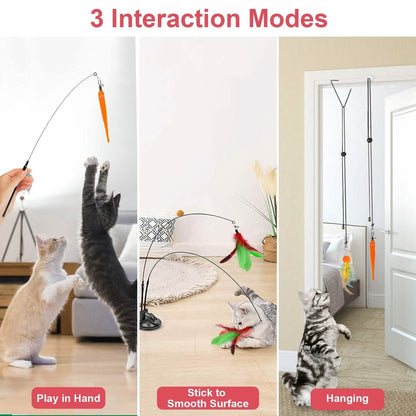 2 Cat Wand Toys with Suction Cup Double Head Interactive Cat Feather Toy