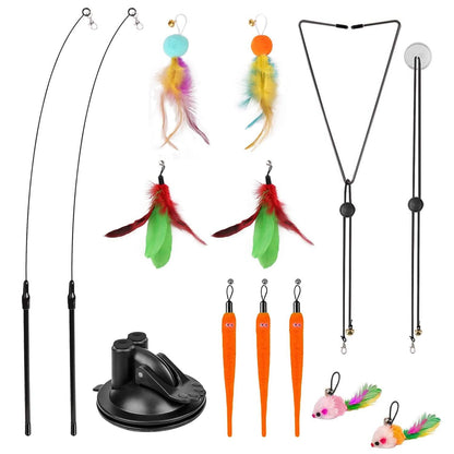 2 Cat Wand Toys with Suction Cup Double Head Interactive Cat Feather Toy