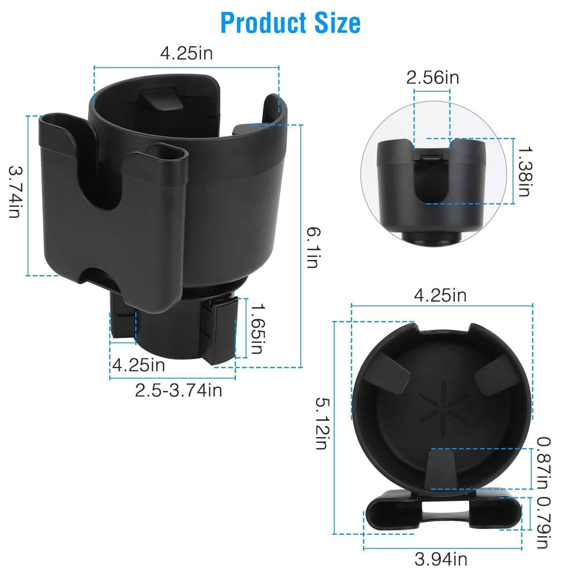 2-in-1 Car Cup Holder with Phone Holder Adjustable Base