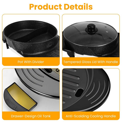 2-in-1 Electric Hot Pot with Bbq Grill Cooker 2200W