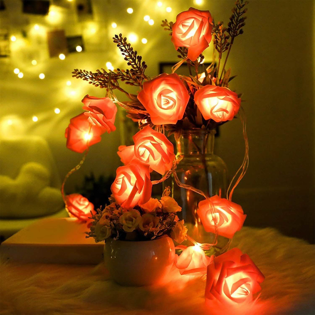 2-Pack: 40 LEDs Rose Flower String Lights