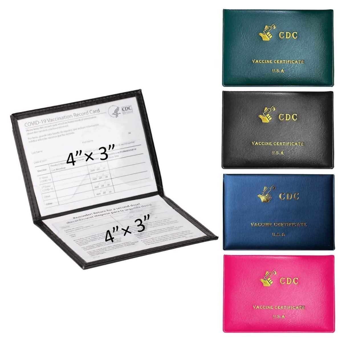 2-Pack: Faux Leather CDC Vaccination Card Immunization Record Protector Holder