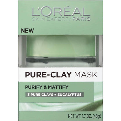 2-Pack: L'Oréal Paris Skincare Pure-Clay Face Mask with Eucalyptus for Oily and Shiny Skin to Purify and Matify