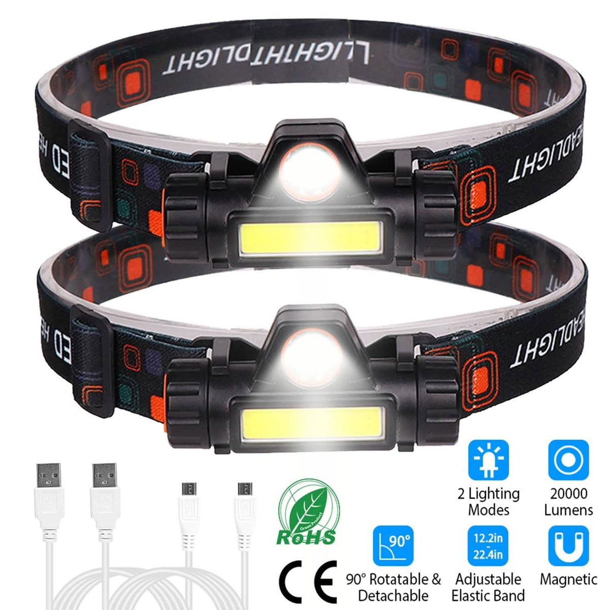 2-Pack: Waterproof Rechargeable Headlamp