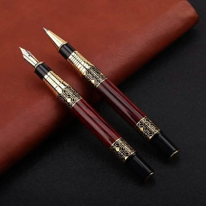 2-Pack: Wood Grain Classical Fountain Pen Ballpoint Pen