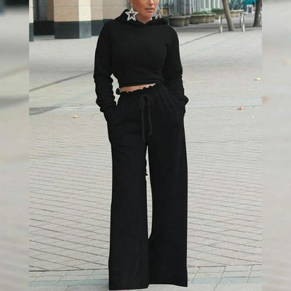 2-Piece: Drawstring Open Back Loose Trouser Legs Suit