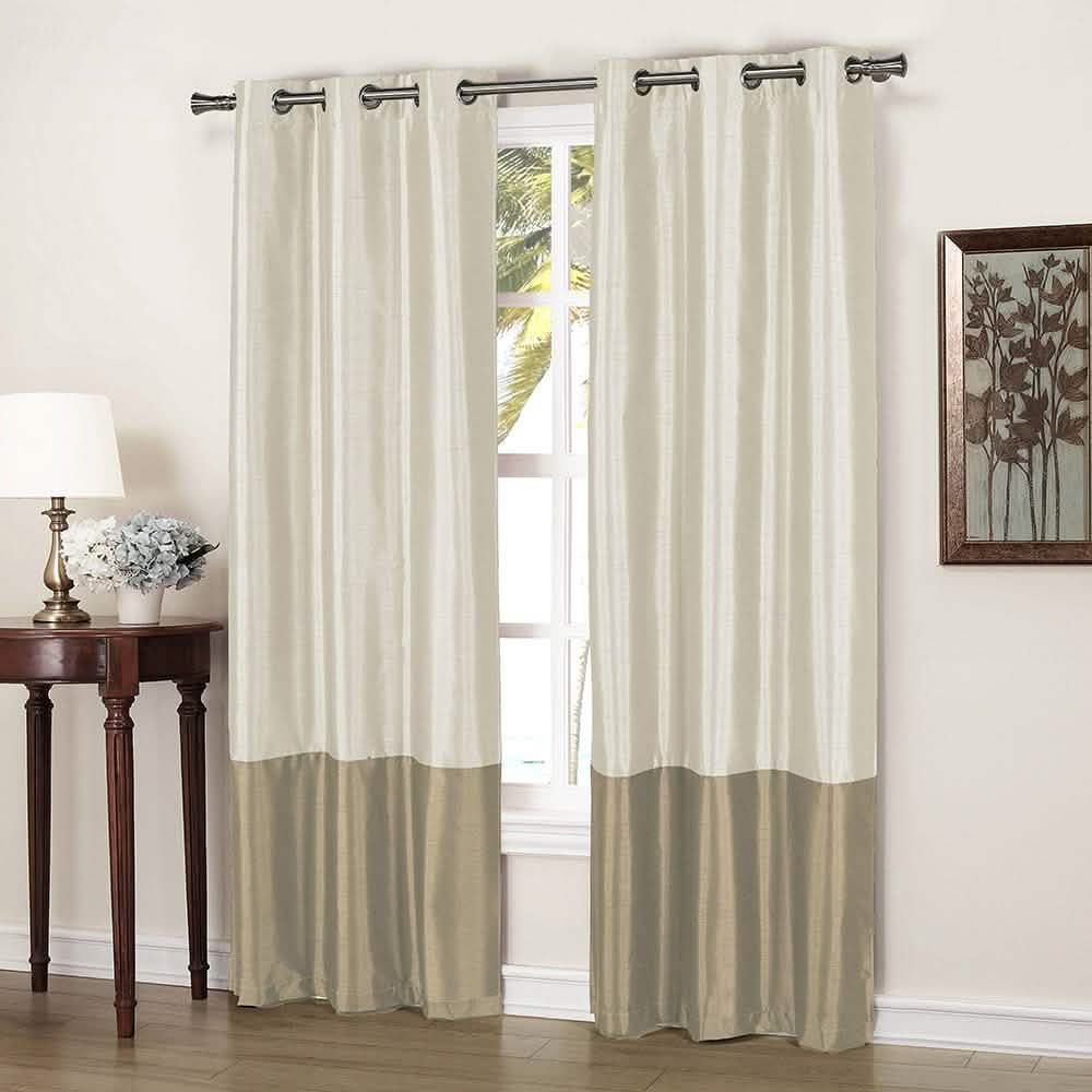 2-Piece: Faux Silk Thermal Two Toned Blackout Grommet Window Curtain Panels Set